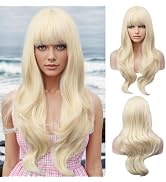 BERON Blonde Wig Long Wavy Wig with Bangs Synthetic Wig Long Wig Blonde Wigs for Cosplay Costume ...