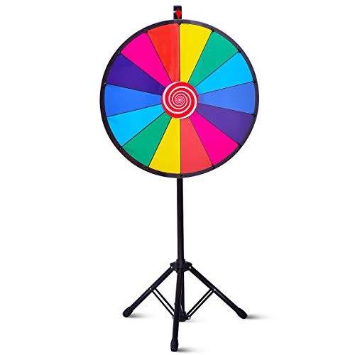 COSTWAY Roue de Prix, Prize Wheel de 60 cm, Roue de la Fortune 24 Pouces avec Trépied 14 Slot Roue de Loterie avec Stylo Effaçable…