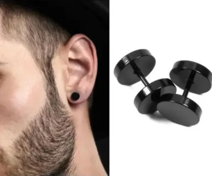 t trendy mart 8MM Stainless Steel Non Piercing Earrings for Men and Boys, Black, 316L Surgical Steel, Fashion Fake Plug Studs-picture-28