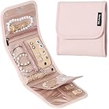 BELALIFE Travel Jewelry Case Organizer, Small Foldable Storage Roll for Earrings, Necklaces, Rings, Bracelets, Brooches, Pink