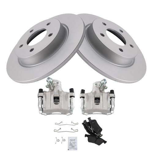 Image of TRQ Rear Brake Pad and Rotor Set Semi Metallic Solid Rotors Calipers