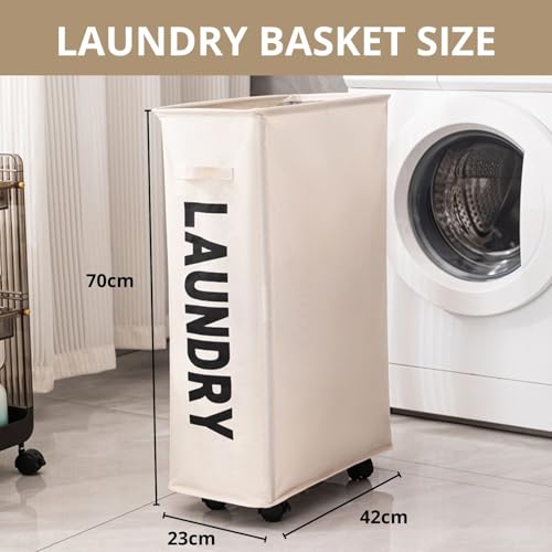Image of Laundry Basket with Wheels,Foldable Dirty Clothes Laundry Basket,Big Basket for Clothes & Toys Storage,Oxford Storage Basket,Large,63L