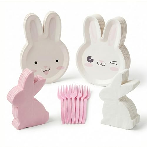 EiPibaibyi Bunny Party Set 72 Pc Plates Napkins Forks Spring Birthday
