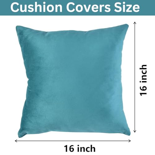 Image of Cushion Covers Velvet Set of 3, 16 inch x 16 inch (Aqua)