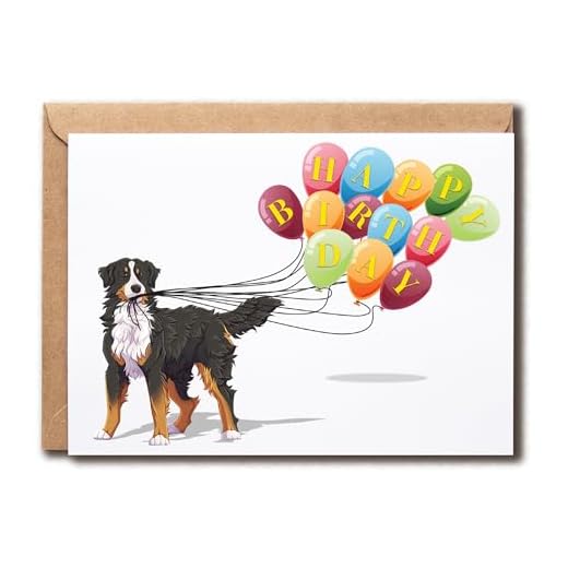 SMHGifts Bernese Mountain Card - Happy Birthday Card - Bernese Mountain Birthday Card - Dog Card - Card For Dog Lovers - Balloons Card - Cute Card