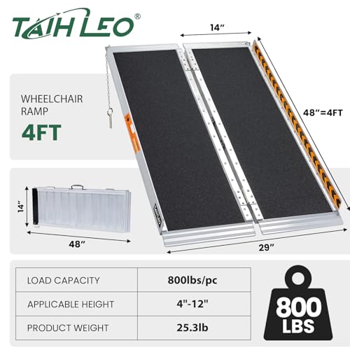 4 Feet Portable Wheelchair Ramp, Lightweight Aluminum Folding Handicap Ramp with Handle, Non-Slip Door Threshold Wheelchair Ramps for Home, Wheel Chair Ramp for Home Steps, Stairs, Doorways