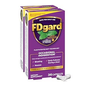 FDgard Gut Health Supplement, Indigestion, Nausea & Bloating, Upset Stomach, 72 Capsules (Packaging May Vary)