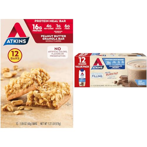 Atkins Peanut Butter Granola Protein Meal Bar y Milk Chocolate Shake miniatura 1