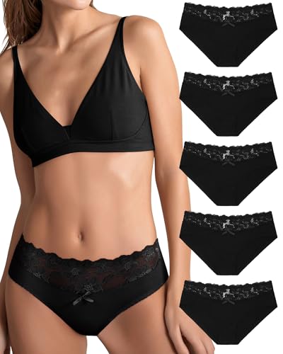 SECRET AROMA Confezione da 5 Biancheria Intima da Donna in Pizzo di Cotone Confezione Multipla da Donna Biancheria Intima Traspirante a Vita Bassa S-XL