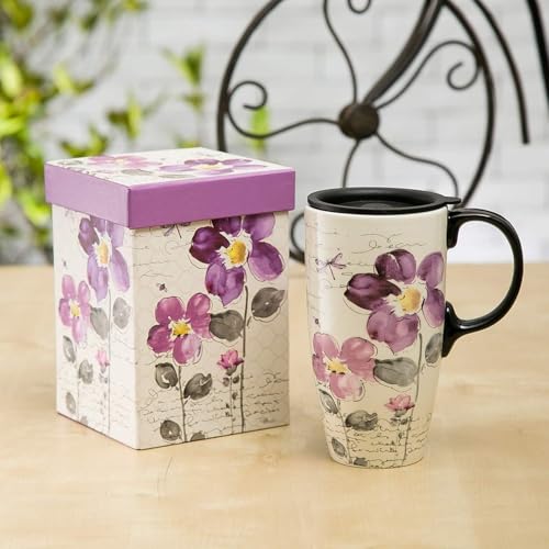 Topadorn Ceramic Travel Mug Latte Mug 17 oz. Coffee Cup with Sealed Lid and Gift Box, Set of 2