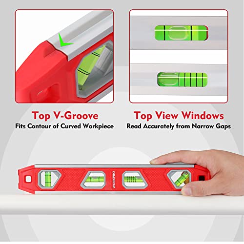 image for WORKPRO 12 Inch Torpedo Level, Magnetic Small Leveler Tool, Plumbing L