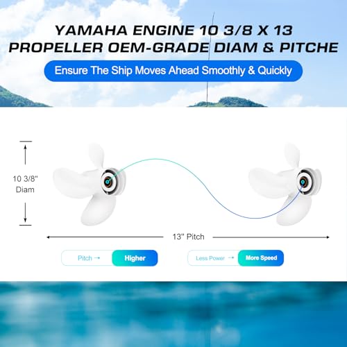 Image of Outboard Propeller Aluminum Boat Outboard Propeller fit Yamaha Engines 25 /30 /40 /50 /55 /60HP,3-1 /2 inch Gearcase Engines 13 Spline Tooth,RH