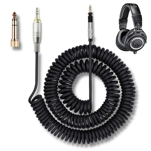 Image of Crysendo 1.7m Coiled Audio Cable for Au-dio Tech-nica, Se-nhe-iser, Pioneer HDJ-X5 Cable Headphones | 12mm TRS Suitable for Audio Player | Replacement PVC & Copper Wire | Pack of 1 (Black)