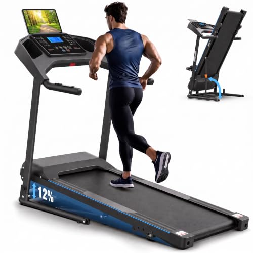 Image of ANCHEER Heavy Duty Folding Treadmill with Incline, 4.5HP Quiet Running Machine with 400 LB Capacity, Shock Absorbing Treadmill for Home Gym with LED Display, Heart Rate Monitor & Tablet Holder