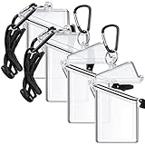 4 Pack Waterproof ID Card Badge Holder Case Clear ID Holder Waterproof Card Holder for Swimming with Lanyard and Keychain for Id Badges Credit Cards Keys Coin Locker Dry Box (4 Pack, Clear)