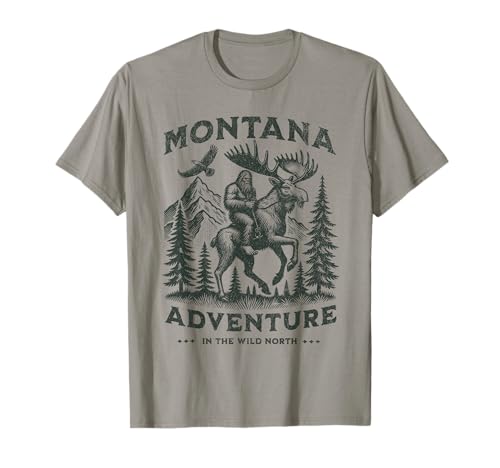 Montana and a Bigfoot and A Moose, Funny Montana Sasquatch T-Shirt