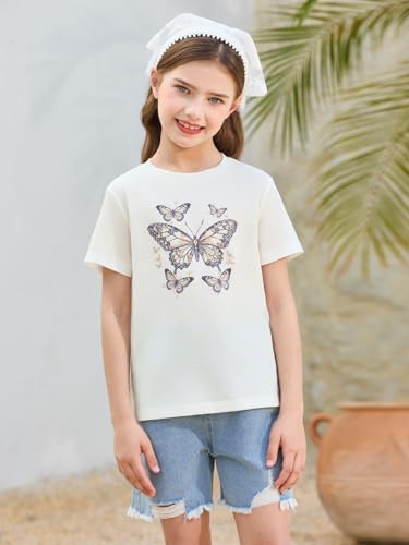 Image of Girls Short Sleeve T Shirts Kids Summer Tops Crewneck Tees 5-14 Years