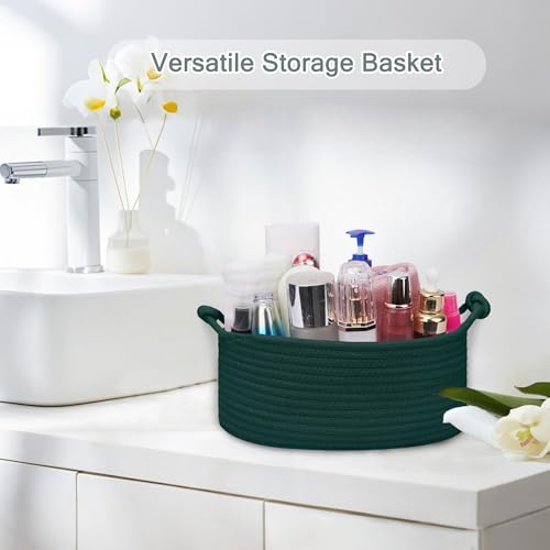 Image of COMSE Small Gift Basket Empty with Bag & Ribbons, Solid Dark Green