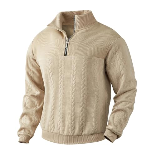Men's Collar Sweater Long Sleeve Knitted Stand Collar Top Zipper Solid Color(Gray,Medium)4