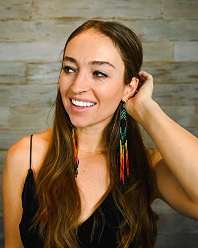 One of a kind Tribal Extra Long Beaded Statement Earrings Handmade3