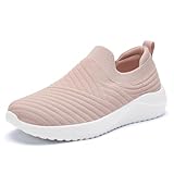 PPQ Womens Slip On Walking Shoes-Lightweight Comfort Breathable Travel Slip in Sneakers Dark Pink