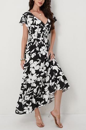 Image of Women's Black Floral Maxi Dress Casual Sleeveless V-Neck Vacation Beach Summer Dress for Women
