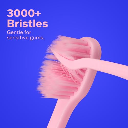 Image of Max Extra Soft Toothbrush for Adults with Sensitive Gums, Soft Bristle Toothbrushes, Wide Head for Back Teeth, Ergonomic Non-Slip Grip, BPA Free, Individually Wrapped, 4 Pack, Blush Pink
