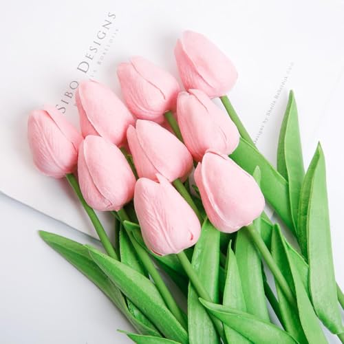 Image of Artificial Tulip Flower Stems (Pack of 5, Vase Not Included) ? Realistic Faux Flowers for Home Dcor, Living Room, Bedroom, Office, Wedding Decoration (Multi)