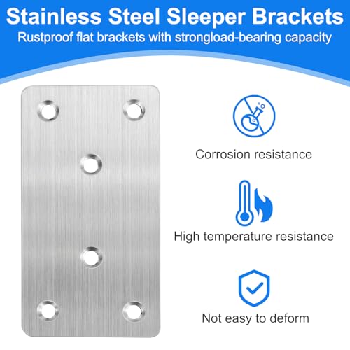 10PCS Flat Metal Brackets Repair Connector, Stainless Steel Sleeper Brackets 100x50x2mm, Heavy Duty Flat Brackets, Flat Brackets for Wood, Stainless Steel Mending Plates, for Connector Wood Fixing - Image 3