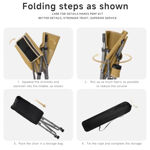 Image of Heavy Duty Folding Camping Chair for Camp, Picnic, Lawn, Fishing | Adjustable Back; Weight Capacity 400 LBS;Hard Arm Portable Chair;Cup Holder;Storage Bag;carrying bag