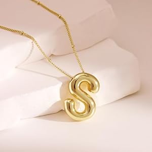 Gold bubble letter necklace for women dainty 14k plated balloon initial pendant necklace trendy charm non tarnish name necklace chunky letter necklace for women jewelry gifts  urban country home decor