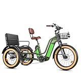 ADDMOTOR GREATTAN L Electric Tricycle for Adults, Dual-Battery 2 Seater Electric Trike, 130MI 48V 40AH ETrike with Passenger Seat, 750W Rear Motor Etricycle for Seniors, Parking Brake, Seatbelt Olive