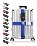 VVGAOGES 【TSAロック搭載】スーツケースベルト 十字型 旅行便利グッズ 荷締めベルト 3桁ダイヤル式 長さ120〜205cm調整可能 キャリーケース用 固定ベルト 荷崩れ防止 ずり落ち防止 出張・旅行に最適 (ブルー, TSA)