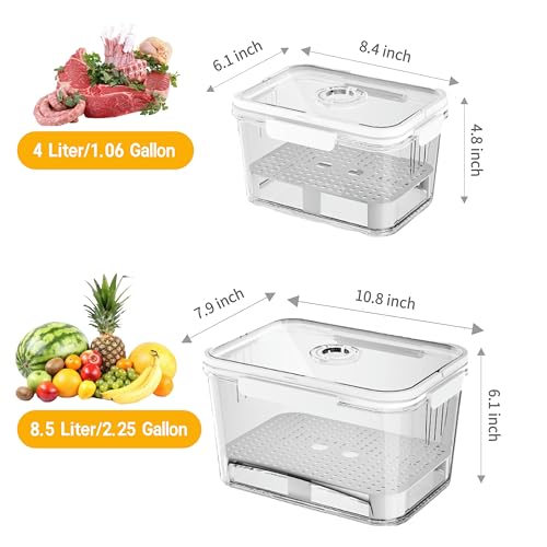 Large Fruit Storage Container for Fridge Storage, Picnics & Camping, 2 Piece Set, BPA Free, with Sealed Lid, Timer Design & Filter Board, Keep Vegetable, Fruit, Meat Fresh, Transparent