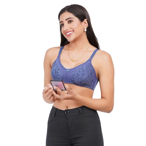 Image of Lace Non Padded Bra in B, C and D Cup for Women - Made of Pure Cotton Full Coverage Over Size Non Wired Pushup Soft Cup for T-Shirt Saree Dress Sports Garment for Daily Use Everyday