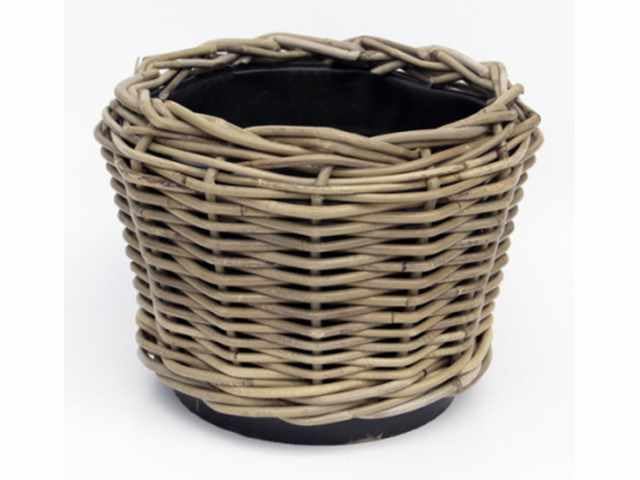 Klocke Dekorationsbedarf Rattan Pflanzkorb mit Einsatz - Handgeflochtener Pflanzkübel für Innen & Außen - Robuste Pflanzschale für Terrasse Garten & Wohnbereich - Naturlook ( 27 cm - H: 22 cm)