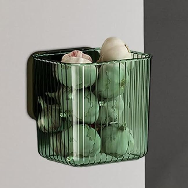 Garlic Ginger Storage Box Seasoning Rack Wall Mounted Hanging Fridge Container Spice Organizer for Farmhouse, Green