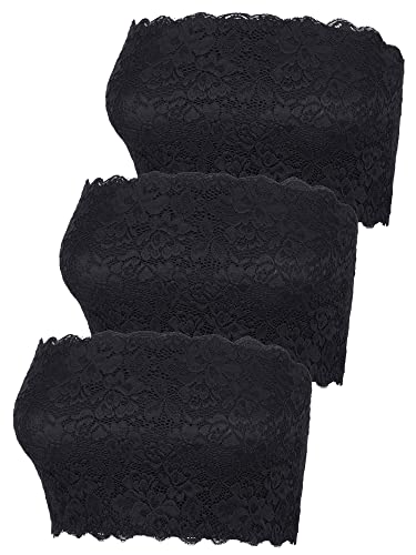 Image of Boao 3 Pieces Women's Floral Lace Tube Top Bandeau Strapless Bras Seamless Stretchy Chest Wrap