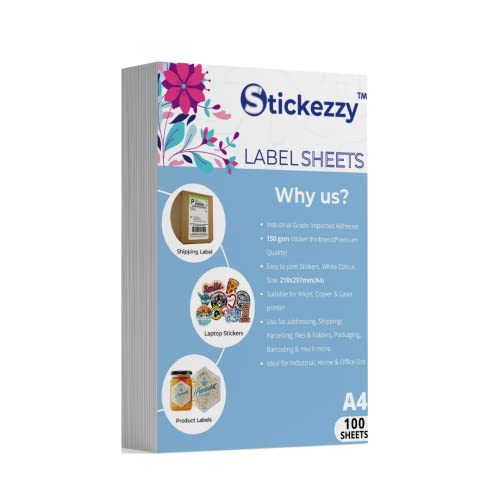 Image of A4 Size White Multipurpose Sticker Paper 150 GSM- Maplitho Finish for printing stickers /labels (Inkjet, Copier & Laser Printer) (100 Sheets)