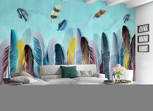 Tapisserie Murales Papier Peint Panoramique 3D Plumes Colorées Minimalistes Modernes Papier Peint Intissé Decoration Murale Chambre Salon Cover