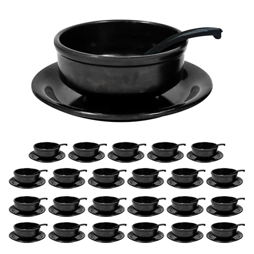 Image of Ariya Melamine French Soup Bowl Set Black Aura Collection Set of 24