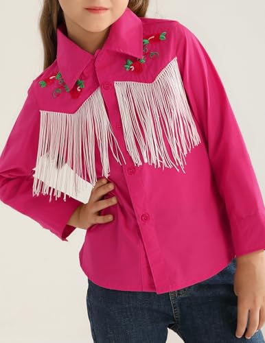 Girls Western Cowboy Fringe Shirt Long Sleeve Floral Embroidered Cute Collared Retro Casual Blouses Shirts3