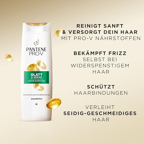 Pantene Pro-V Glatt & Seidig Shampoo 1000ml Pumpspender für Krauses, Stumpfes Haar, Reinigt Sanft, Schützt die Haarbindungen, Ohne Silikone, Mineralöle und Farbstoffe, Active Nutri-Plex-Technologie
