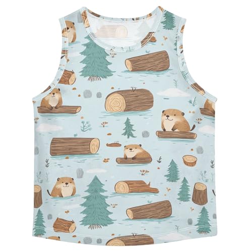 Boys Tank Top Shirts Lovely Beavers and Wood and Trees Sleeveless T-Shirts Crew Neck for Kids Clothing Children