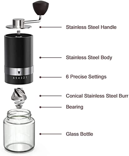 VEVOUK Schwarze hochwertige manuelle Kaffeemühle Espressomühle | Robustes und präzises Edelstahlmahlwerk leicht und… – Bild 3