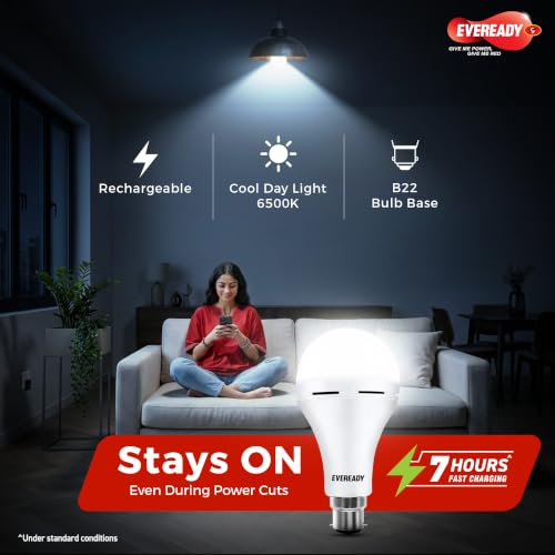 EVEREADY 9W Emergency Inverter LED Bulb, Rechargeable, B22, Pack of 4 - Image 3