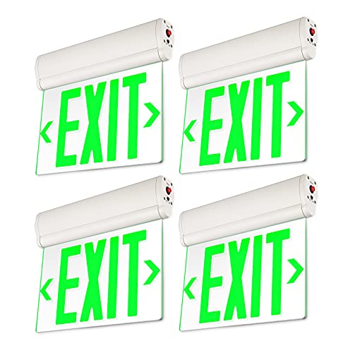 Amazon Crazy 🔥 Deals LEONLITE Green LED Edge Lit Exit Sign, UL 924, Emergency Exit Lights with Battery Backup, Hardwired Exit Signs for Business, Rotating Acrylic Clear Panel, Top/Side/Wall Mount, AC 120/277V, Pack of 4