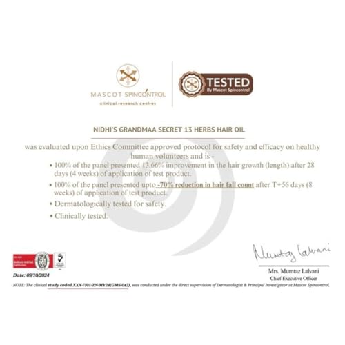 NIDHI’S GRANDMAA SECRET 13 Herbs Hair Oil for Hair Growth & Hair Fall Control | Handmade Oil with Aloe Vera, Curry Leaf & Amla | For Dry, Damaged, Frizzy Hair | Men & Women – 50 mL