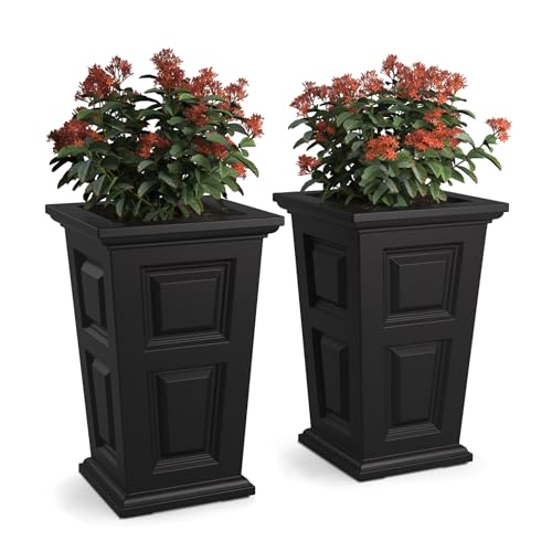 Nantucket 24-Inch Self Watering Tall Planter 2-Pack Weather-Resistant and Durable Ideal for Indoor and Outdoor Use Perfect for Patio Porch or Entryway Black