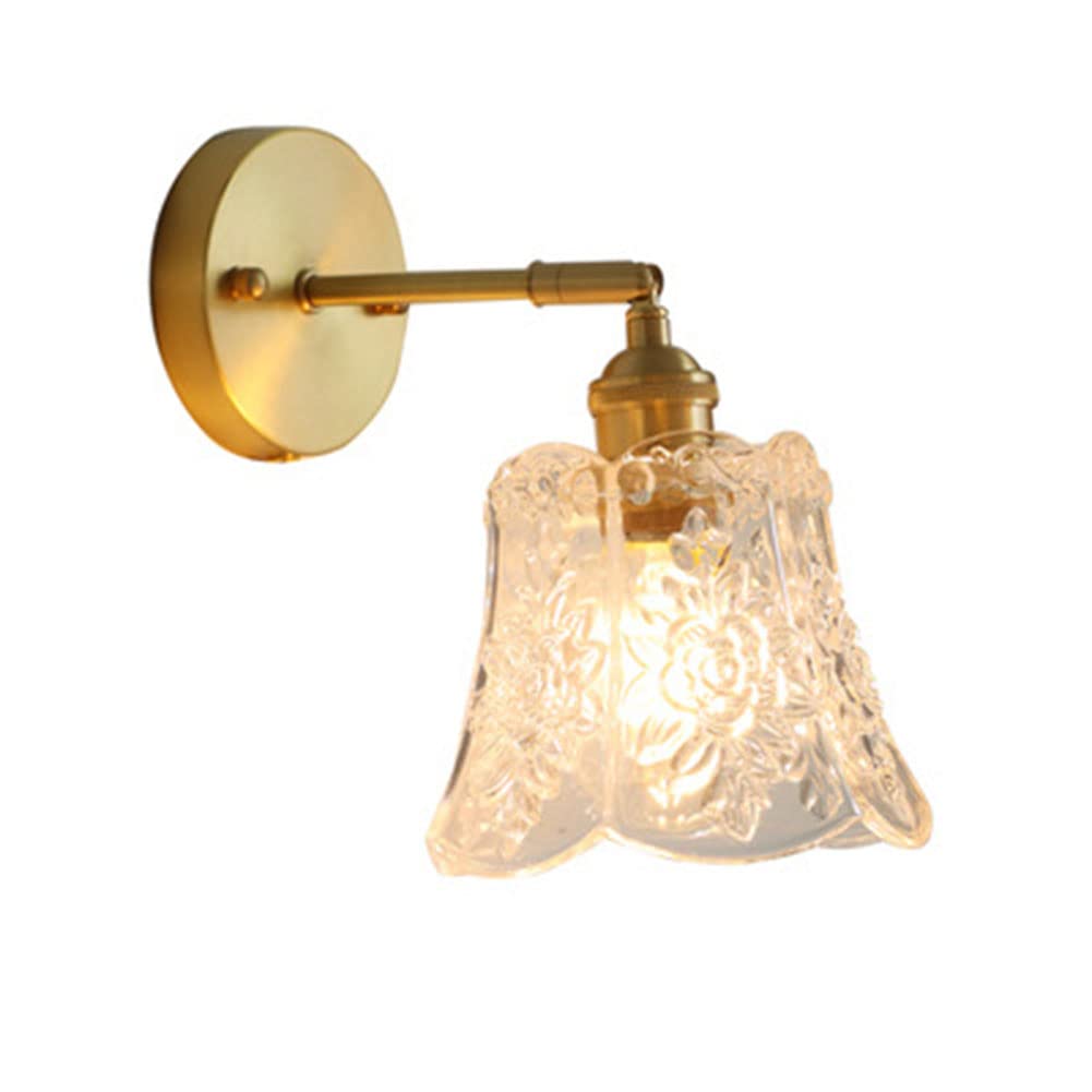 HUAYUSEDF Morden Wall Lights, Creative Glass Lampshade Antique Copper Lamp Indoor Adjustable Arm E27 Industrial Sconce for Living Room Bedroom Office Display